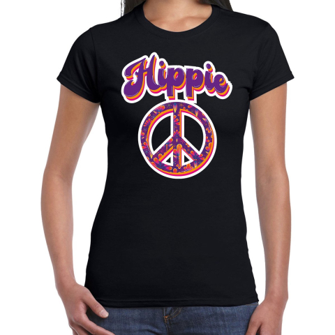 Hippie t-shirt zwart voor dames XL -
