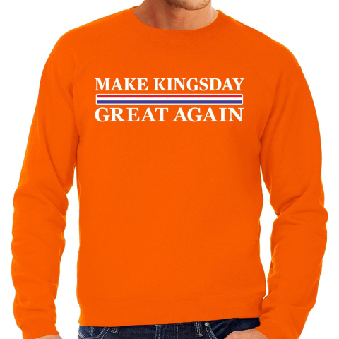 Koningsdag verkleed sweater heren - make Kingsday great again - oranje S -