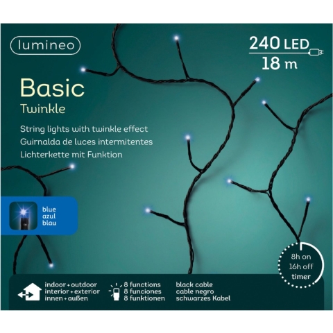 Kerstboomverlichting - blauw - twinkle - met timer - 21 meter -
