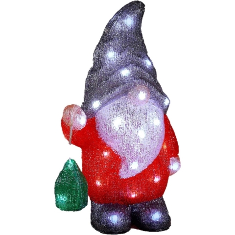 Kerstverlichting figuur - gnome/dwerg - 19 x 14 x 35 cm - LED decoratie kerstfiguren -