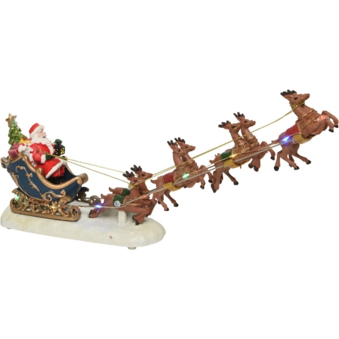 Kerstdorp figuur/kerstbeeldje - kerstman in slee - met verlichting - 33,5 x 14 cm -