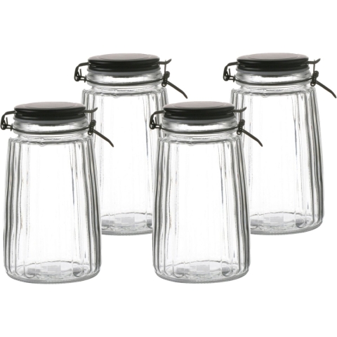 Weckpot/inmaakpot - 4x - 1,8L - glas - met beugelsluiting - mat zwarte deksel -