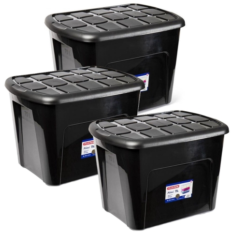Plasticforte opberg kist met deksel - 3x - Box - 75 liter - 60 x 42 x 43cm - kunststof - transparant -