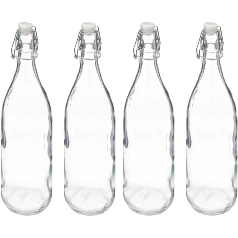 5Five Beugelfles/weckfles - 4x - glas - transparant - luchtdicht - 1 liter - waterfles - limonade -