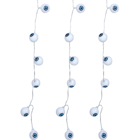 Halloween LED lampjes - 3x - oogbal/ogen - op batterijen - 130 cm - griezel uitstraling -
