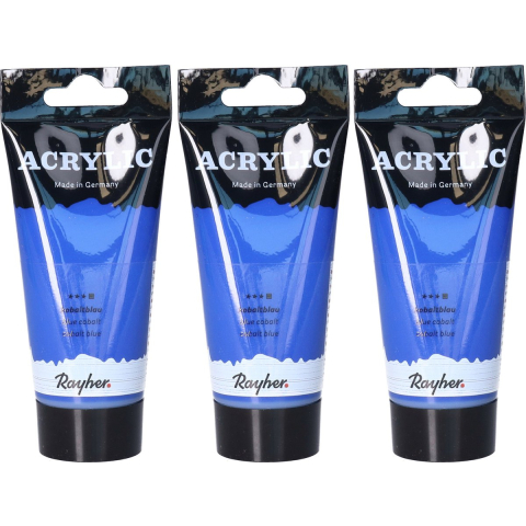 Acrylverf/hobbyverf op waterbasis - 3x - kobalt blauw - 75 ml - Schilderen/knutselen -