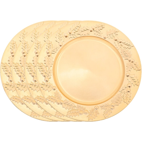 Diner/Kerstdiner onderborden - 4x - goud - kerstprint - rond - D33 cm - multifunctioneel -