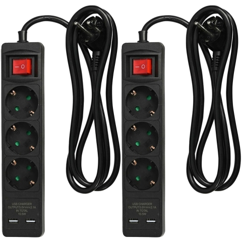 Benson Stekkerdoos 3-voudig- 2x usb - schakelaar - geaard - zwart - 150 cm -