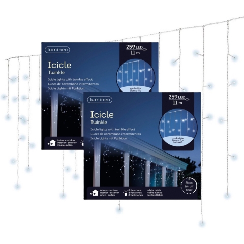 IJspegel verlichting - 2x - 259 led lampjes - koel wit - 1100 cm - kerstverlichting - ijspegels -