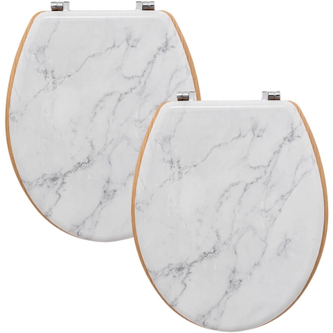 5Five Toiletbril Rome - 2x - wit marmer print - MDF hout - universeel - standaard wc bril -