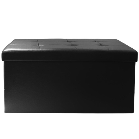 Hocker/poef Essestiel - opvouwbaar - zwart - opbergen - MDF/polyester - 76 x 37 cm -