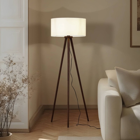 Lindby - Charlia vloerlamp hoogte 150 cm wit walnoothout