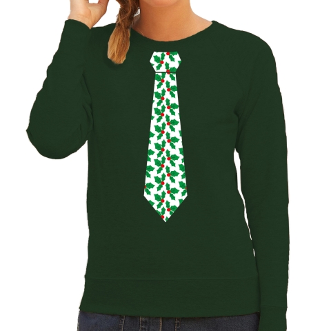 Stropdas Kersttrui/kerst sweater mistletoe groen voor dames L -