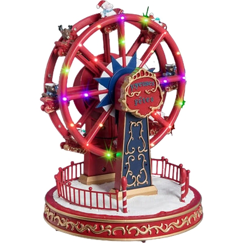 Kerstdorp kerst tafereel - reuzenrad met muziek - met led verlichting - 27 cm -