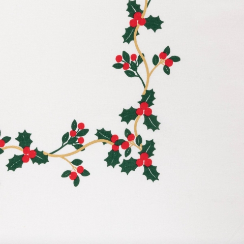 Tafelkleed kerst thema - wit met hulst - polyester - 240 x 140 cm -