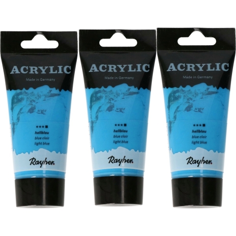 Acrylverf/hobbyverf op waterbasis - 3x - lichtblauw - 75 ml - Schilderen/knutselen -