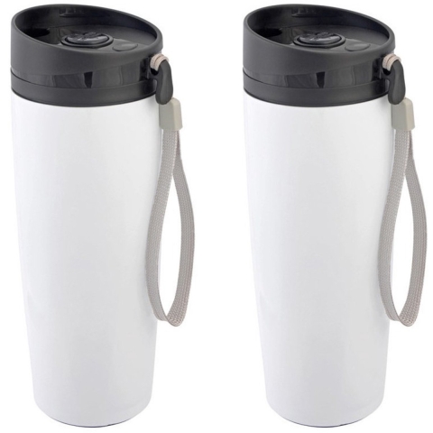 RVS Thermosbeker - 2x - Koffie reisbeker - Isoleerbeker - wit - 380 ml -