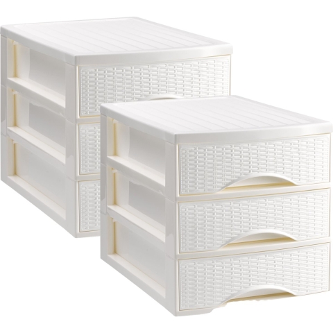 Ladekastje bureau organizer SORTED - 2x - 3 lades - wit - L26 x B35 x H28 cm - kunststof -