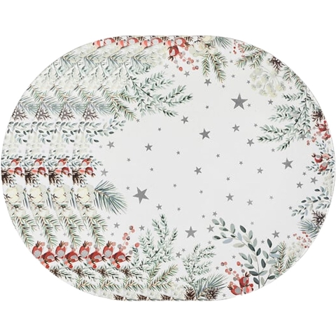Diner/Kerstdiner onderborden - 4x - kerstprint - rond - D33 cm - multifunctioneel -