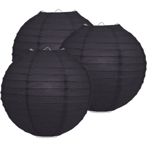 Luxe bol feest lampion - 6x - zwart - dia 25 cm - papier -
