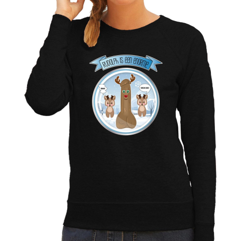 Foute Kersttrui/sweater voor dames - Rudolf - zwart - piemel/penis 2XL -