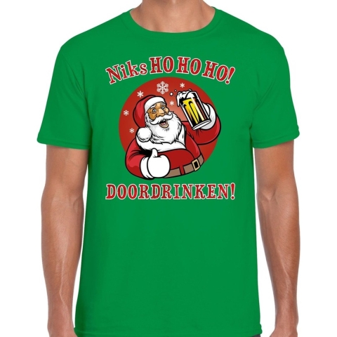 Fout Kerst shirt bier drinkende santa ho ho ho groen voor heren XL (54) -