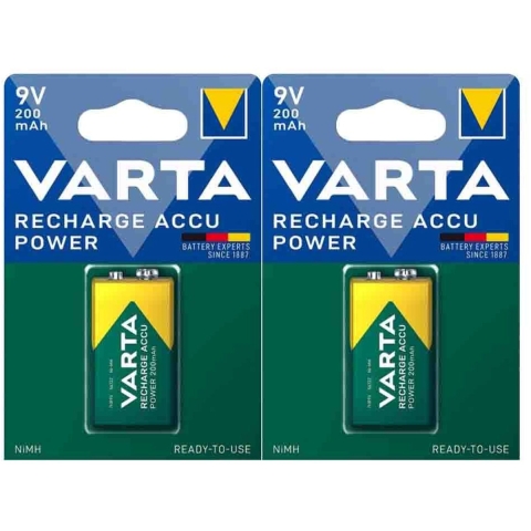 2x Varta Recharge Accu Power Oplaadbare Batterijen 9V 200mAh