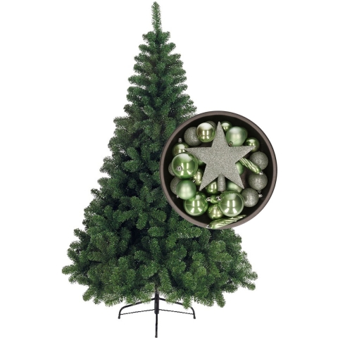 Bellatio Decorations kerstboom 210 cm met kerstballen en piek salie groen -