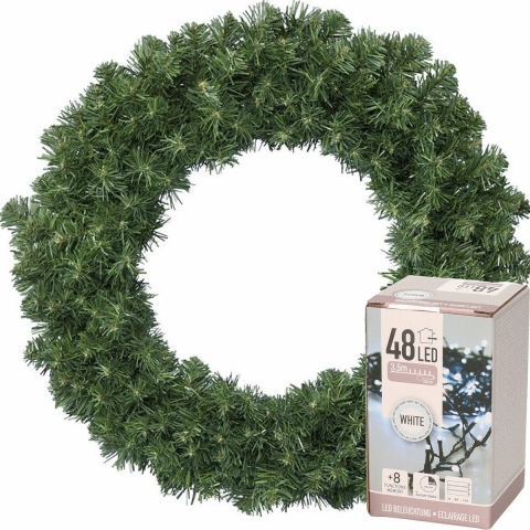 Kerstkrans groen 60 cm incl. verlichting helder wit 4m -