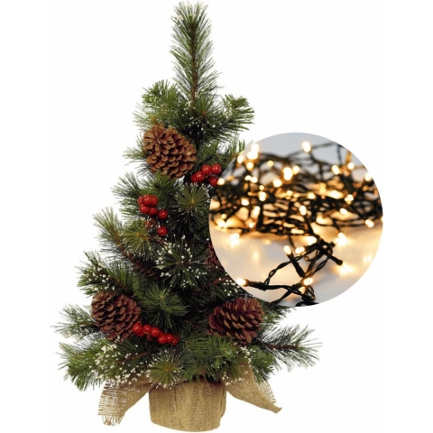 Mini kerstboom 45 cm - met decoratie en verlichting warm wit 300 cm - 40 leds -