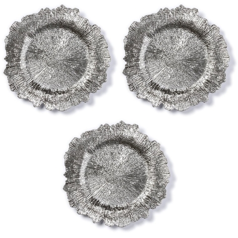 Diner onderborden - 3x - zilver - kunststof - 33 cm - dineren -