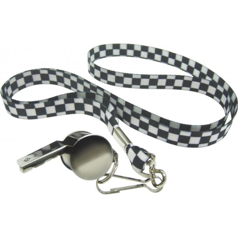 6x stuks fluitje Racing/Politie/Scheidsrechter thema aan zwart/witte ketting -