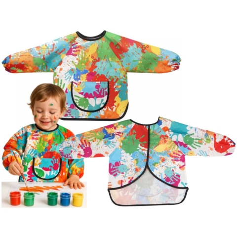 Knutsel schort/verfschort voor peuters - 5x - met zak - 1-3 jaar - multi kleuren - waterdicht -