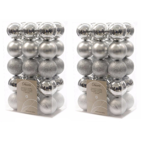 Decoris kerstballen - 60x st - zilver - D6 cm - kunststof - kerstversiering -