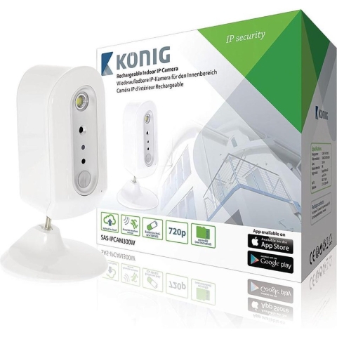 Konig - SAS-IPCAM300W HD IP Camera Binnen 720P Oplaadbaar Wit/Zilver