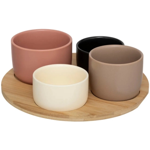 5Five Serveerplank bamboe - met 4x luxe schaaltjes - 26 cm - tapas en saus schaaltjes -