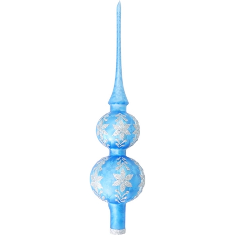 Luxe blauwe piek met glitter ijsbloemen 30 cm kerstpieken -