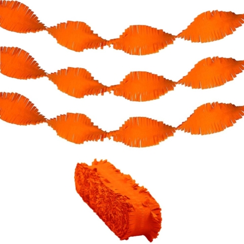 Feest/verjaardag/Koningsdag slinger - 3x - crepepapier - oranje - 24 meter -