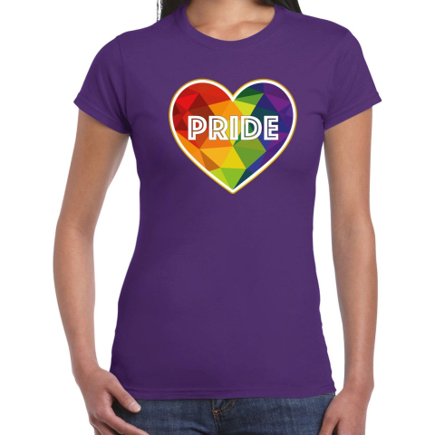 Gay Pride shirt - pride hartje - regenboog - dames - paars L -