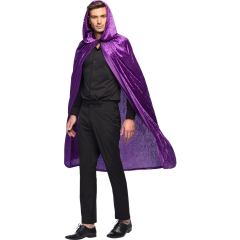 Halloween luxe verkleed cape met capuchon - voor volwassenen - paars - fluweel One size -