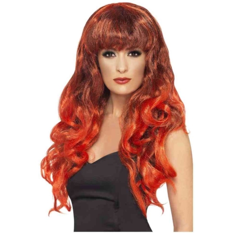 Carnaval verkleed dames pruik - krullen rood - lang haar - heksenpruik -