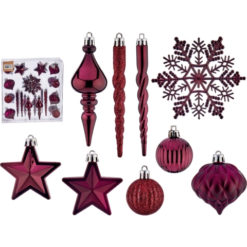 Krist+ kersthangers?- 32x - wijn/bordeaux rood - plastic -