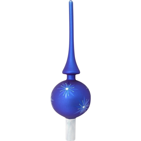 Kerst piek - blauw - 28 cm - glas - gedecoreerd - kerstboompiek - kerstboom topper -
