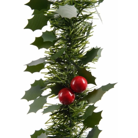 Decoris kerstslinger hulst - 2x - groen - 270 cm - kunststof - guirlande - kerstversiering -