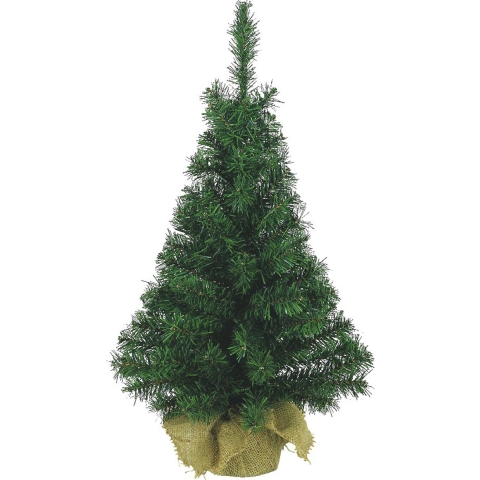 Everlands Kerstboom - mini - groen - in jute zak - D41 x H75 cm - 81 tips - kunststof -