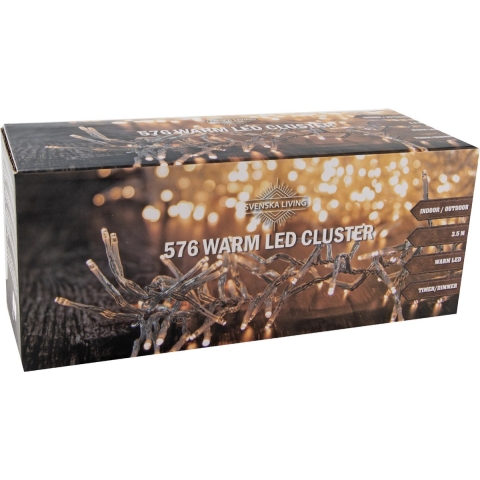 Clusterverlichting transparant snoer buiten 576 lampjes 350 cm inclusief timer en dimmer -