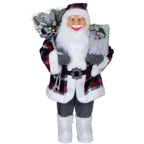Kerstman pop Albert - H60 cm - grijs - staand - kerstman beeld - decoratie figuur -