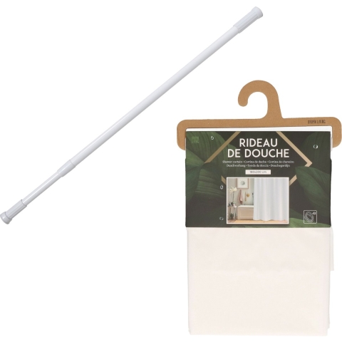 Douchegordijn met ringen - wit - pvc - 180x200 cm - incl ophangstang uitschuifbaar 70-120 cm -