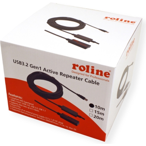 ROLINE USB 3.2 Gen 1 Actieve Repeater kabel, zwart, 10 m