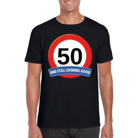 Verkeersbord 50 jaar t-shirt zwart heren M -